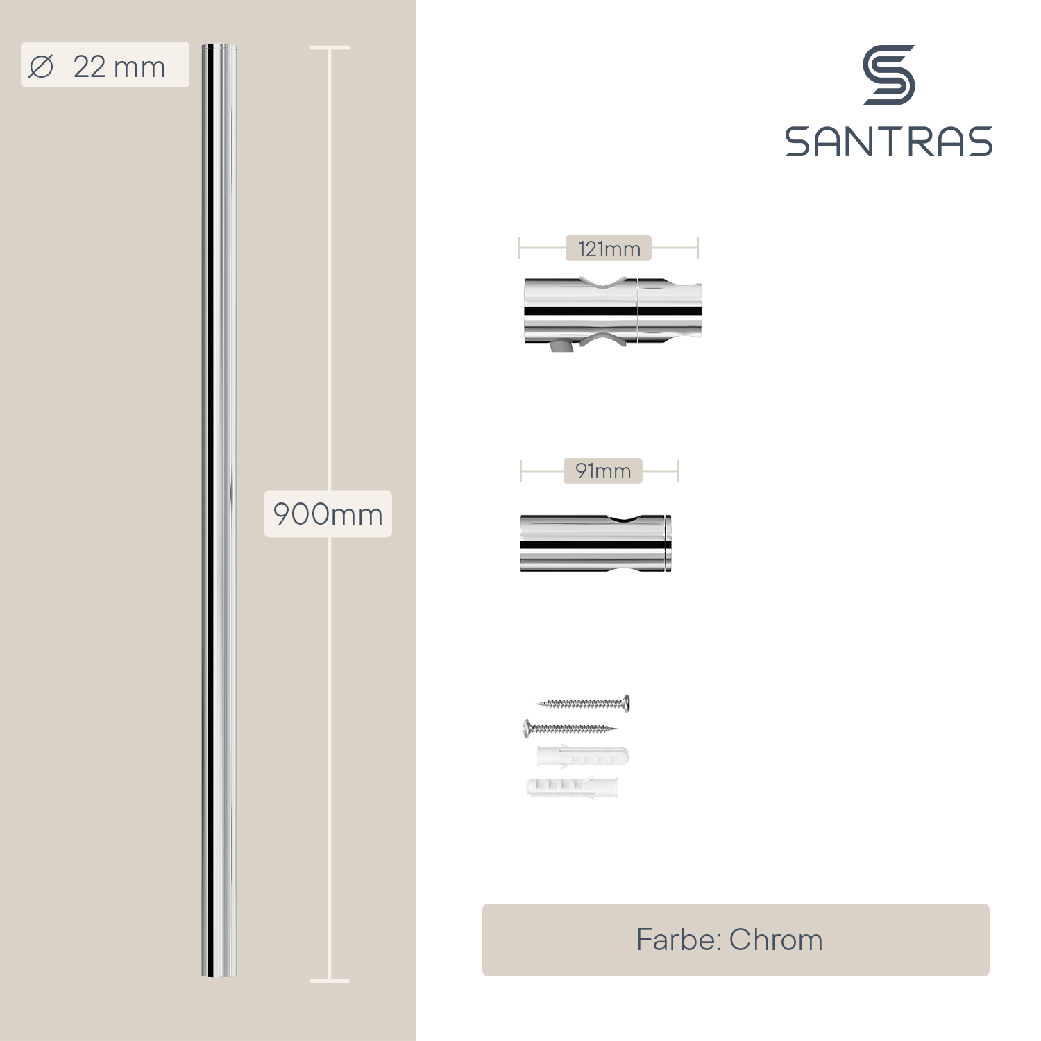 SANTRAS® Wandstange in Chrom