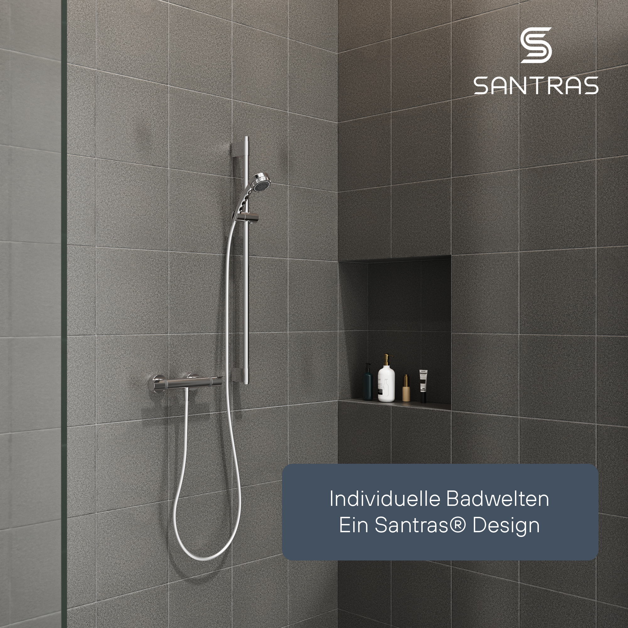 SANTRAS® Wandstange in Chrom (Design eckig)