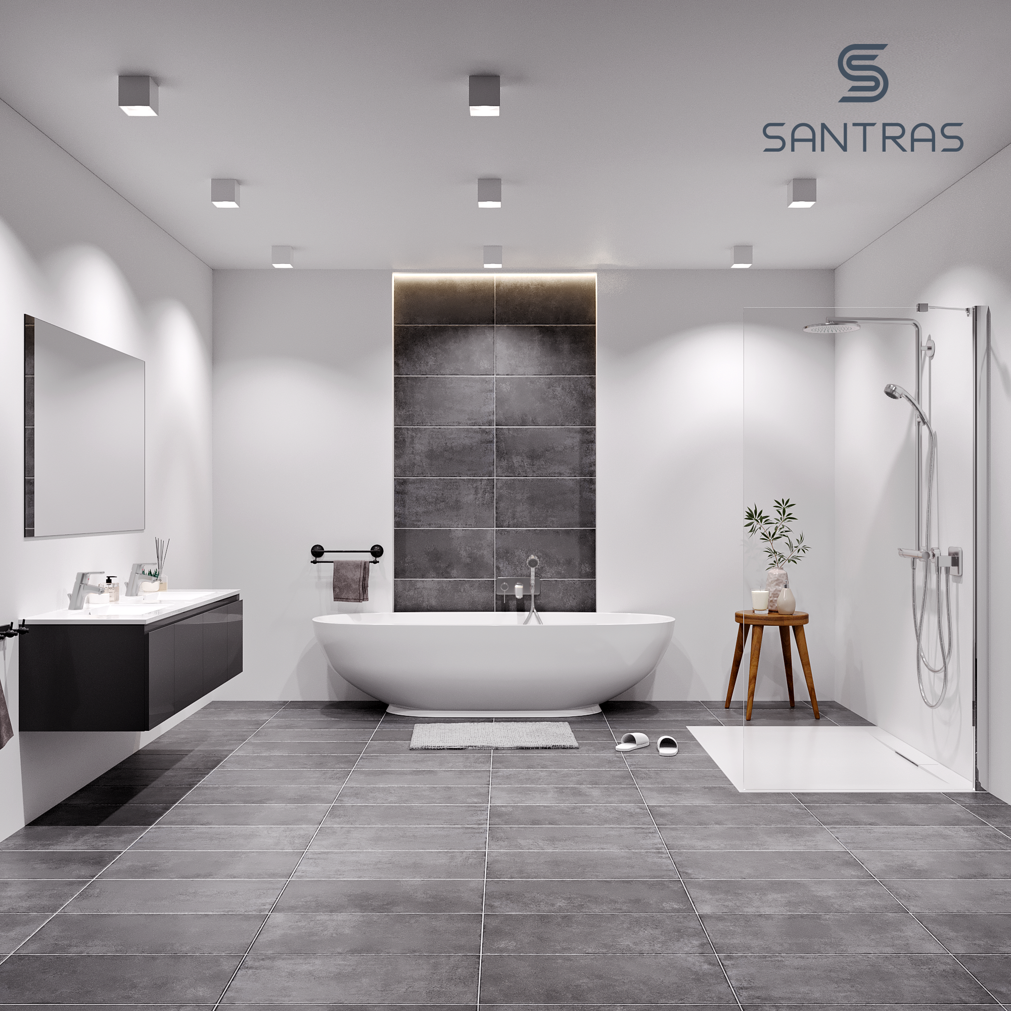 SANTRAS® Wandstange in Chrom (Design eckig)
