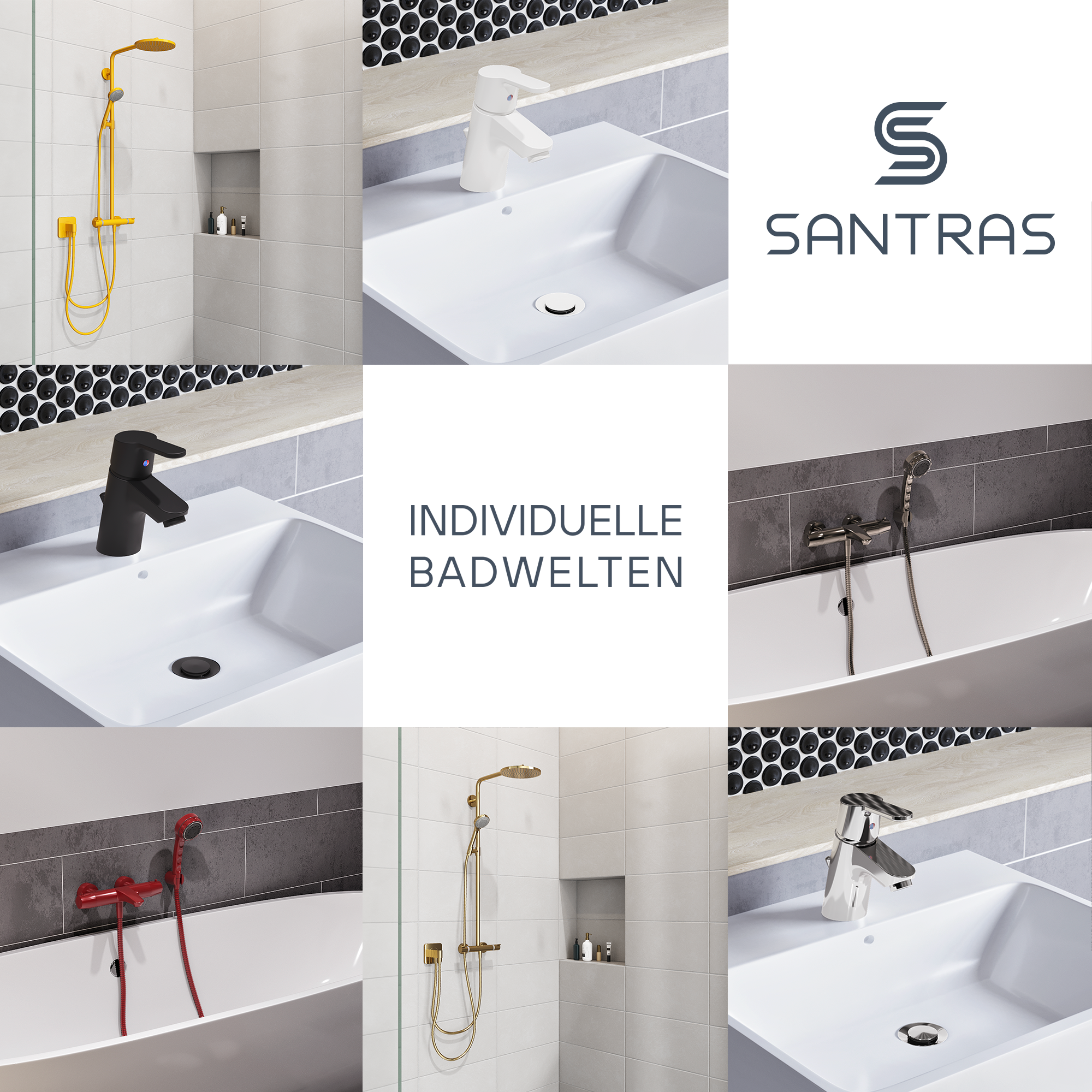 SANTRAS® Wandstange in Chrom (Design eckig)