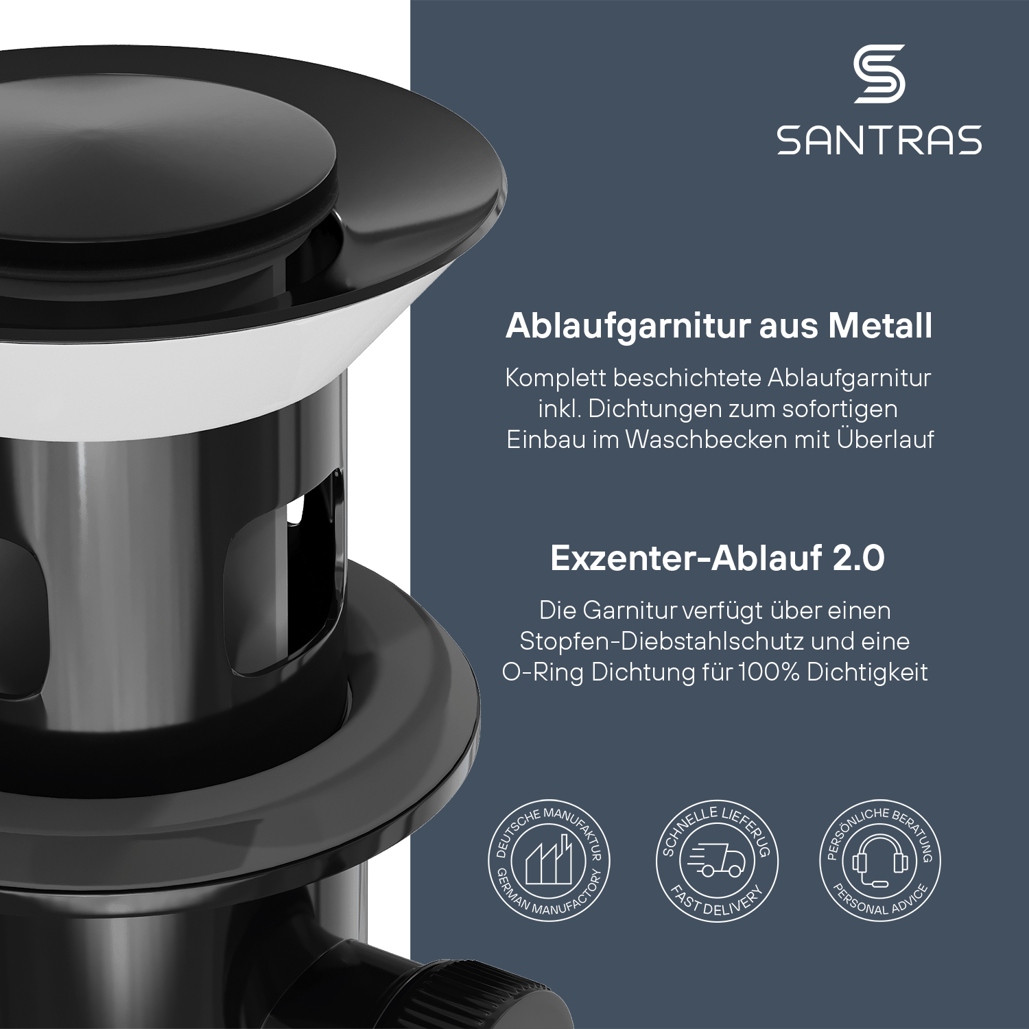 SANTRAS® Exzenter-Ablaufgarnitur in Schwarz
