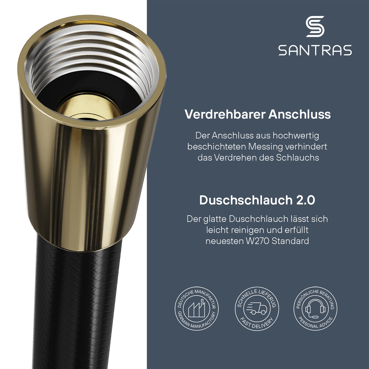 SANTRAS® Kunststoffschlauch in Schwarz / Edelmessing