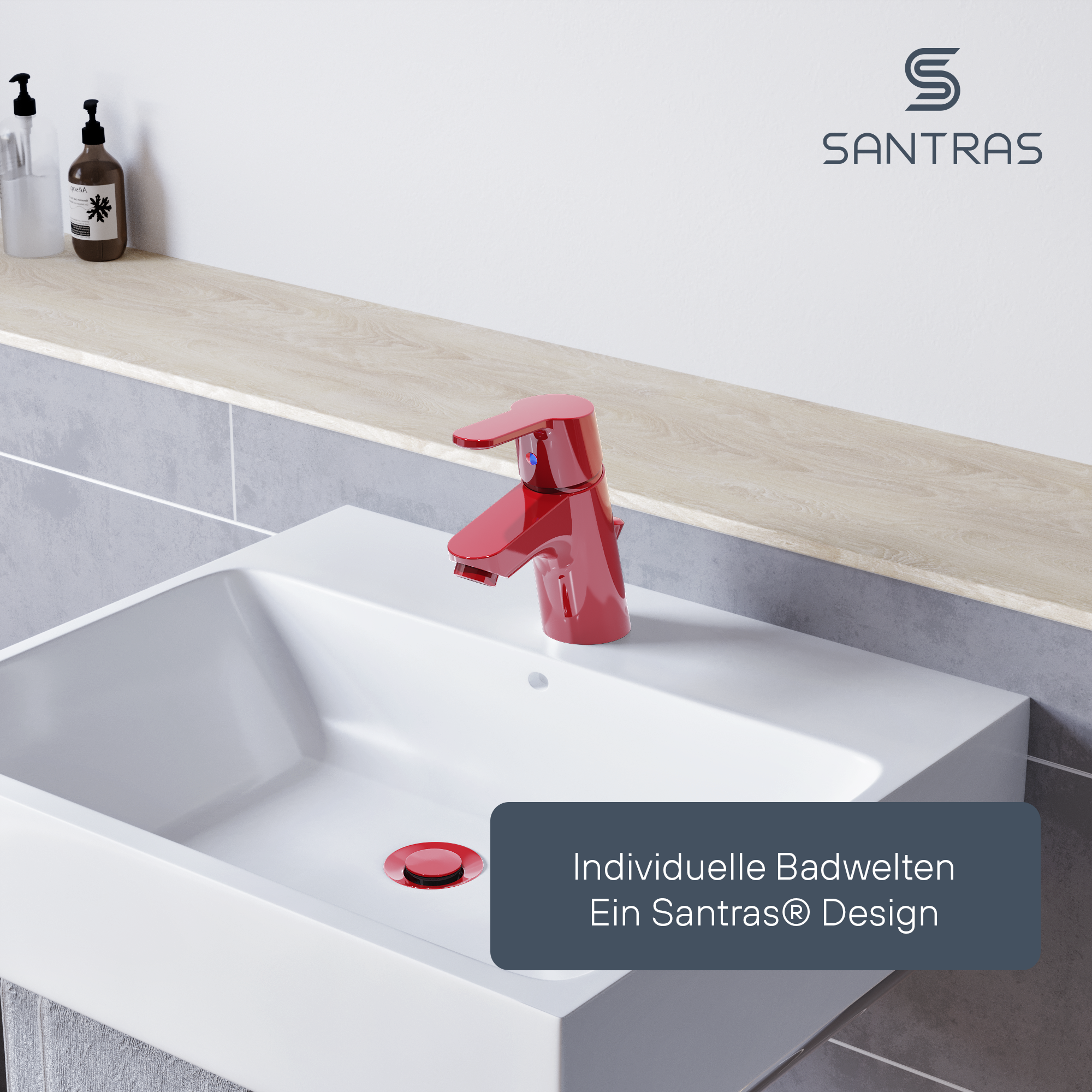 SANTRAS® Waschtischarmatur inkl. Ablaufgarnitur in Rot