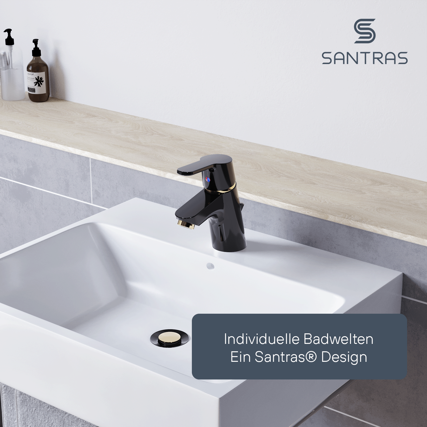 SANTRAS® Exzenter-Ablaufgarnitur in Schwarz / Edelmessing