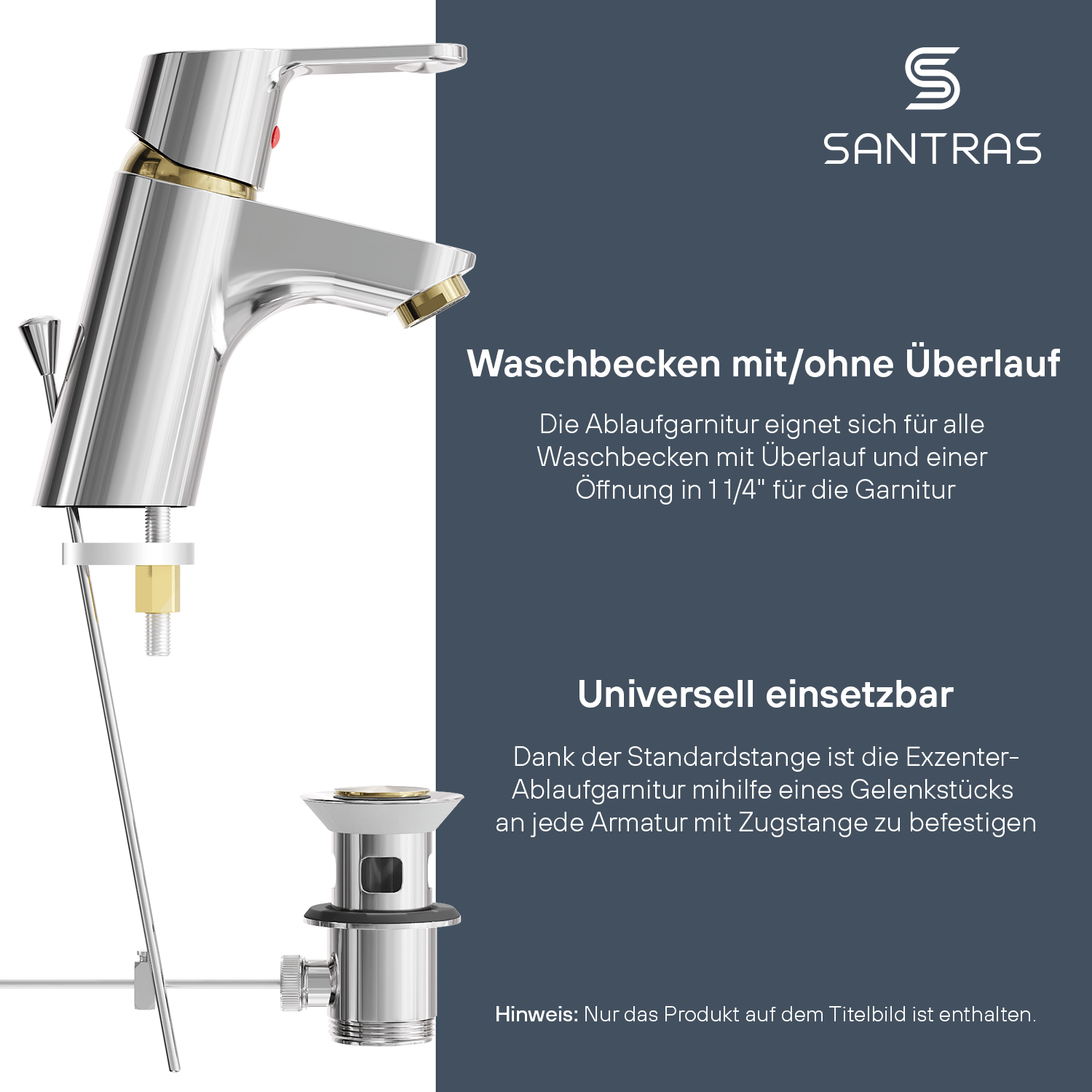 SANTRAS® Exzenter-Ablaufgarnitur in Chrom / Edelmessing