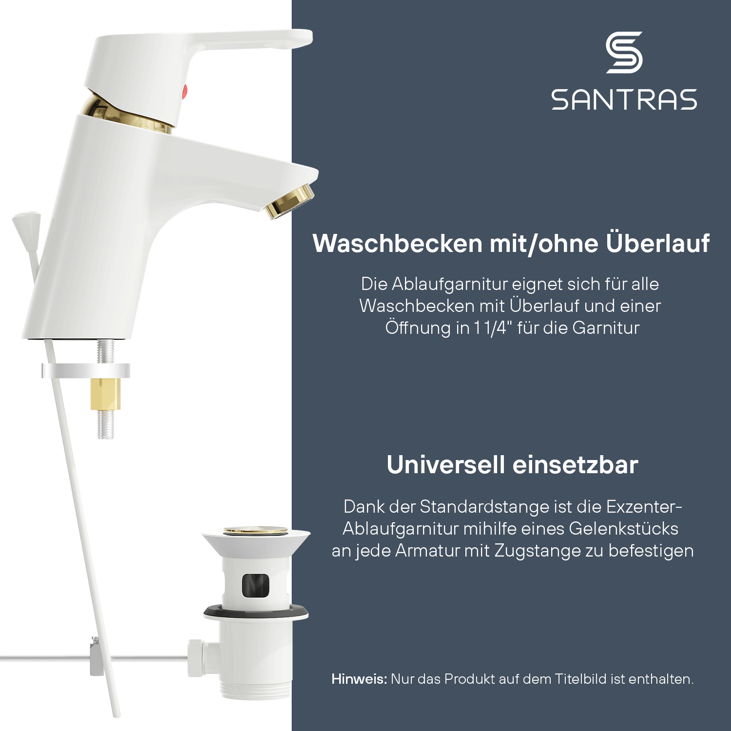SANTRAS® Exzenter-Ablaufgarnitur in Weiß / Edelmessing