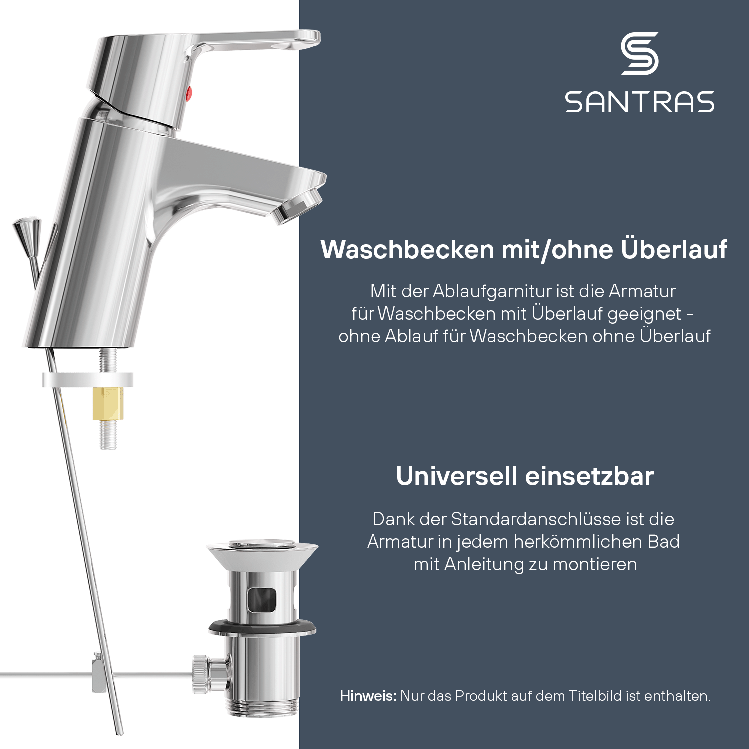SANTRAS® Waschtischarmatur inkl. Ablaufgarnitur in Chrom