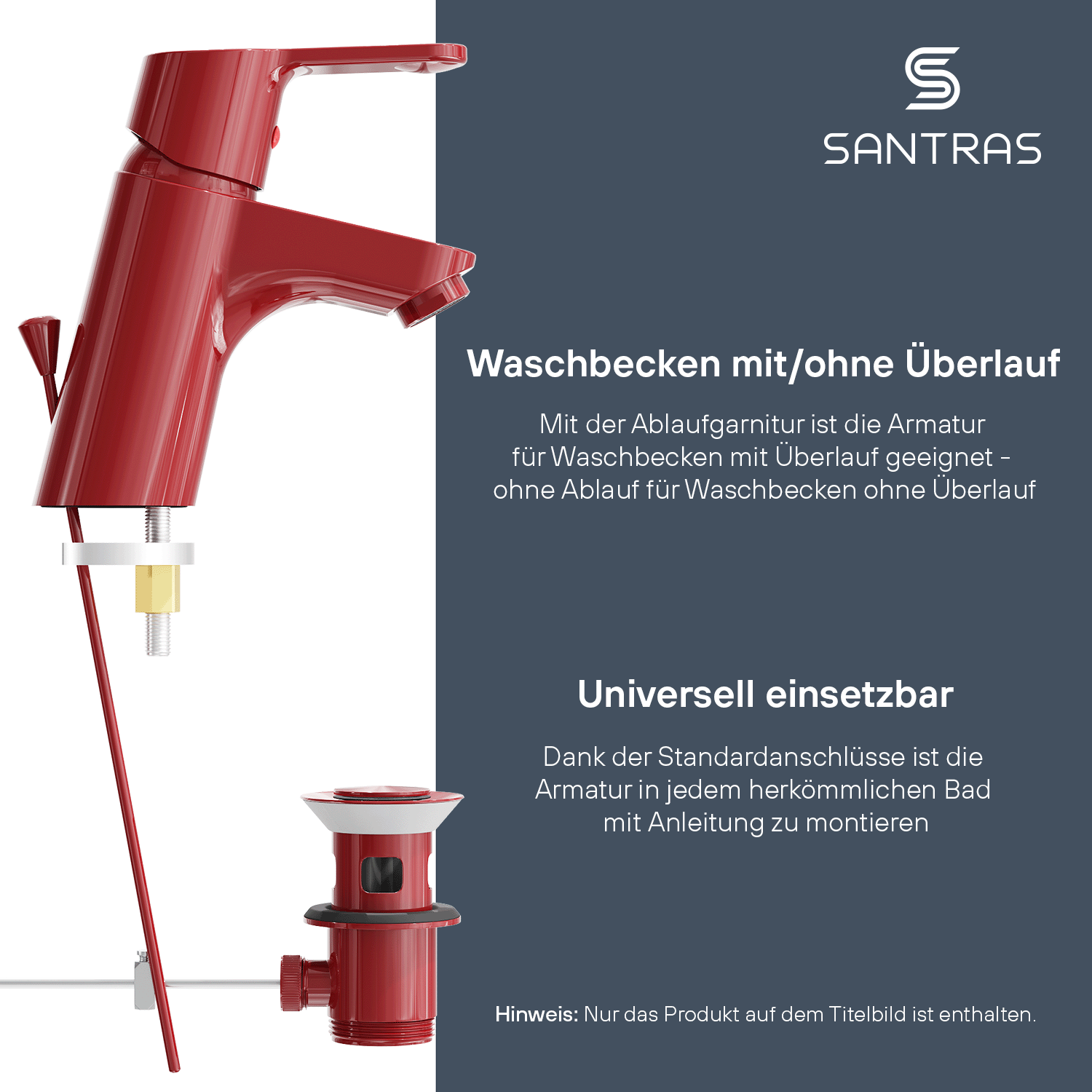 SANTRAS® Waschtischarmatur inkl. Ablaufgarnitur in Rot