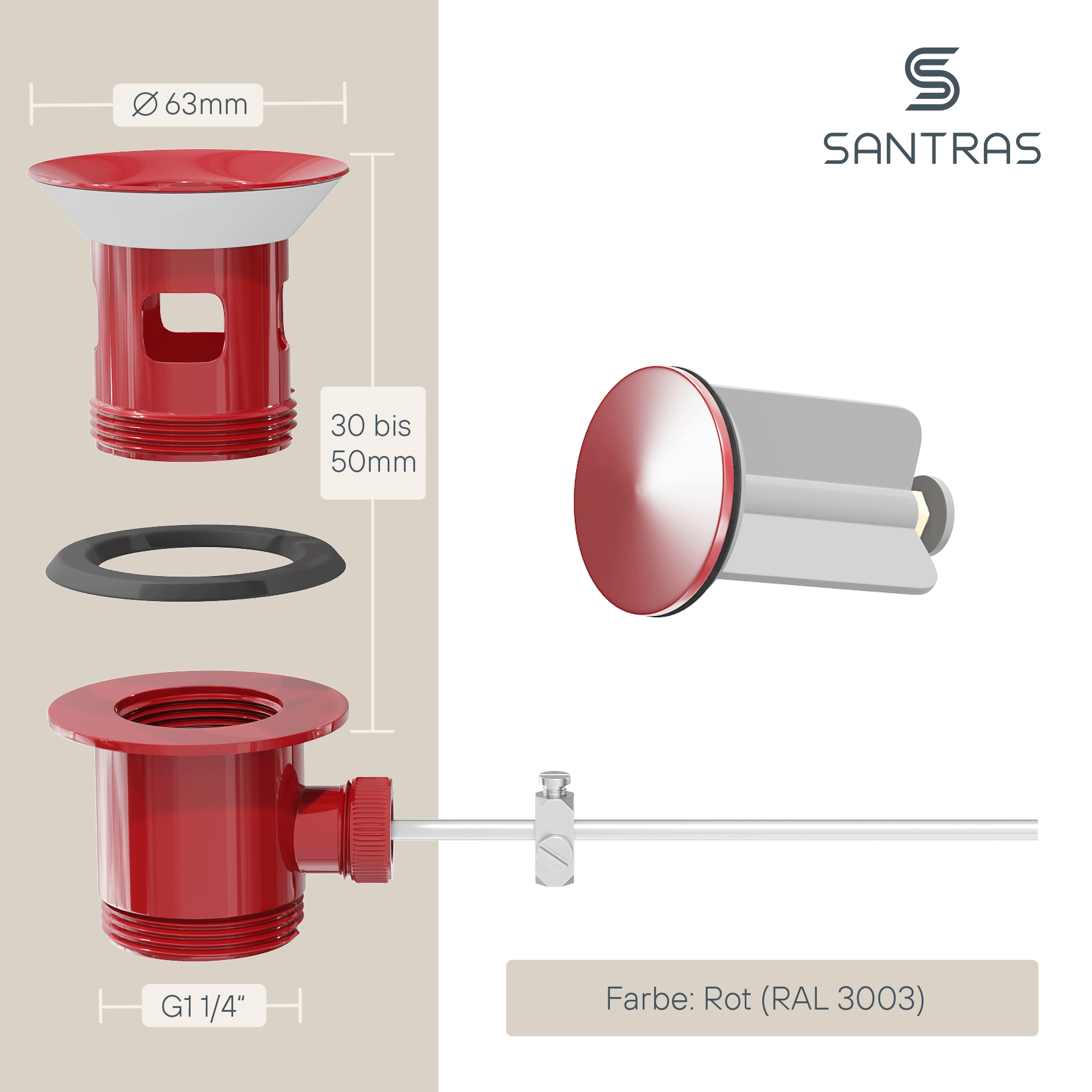 SANTRAS® Exzenter-Ablaufgarnitur in Rot