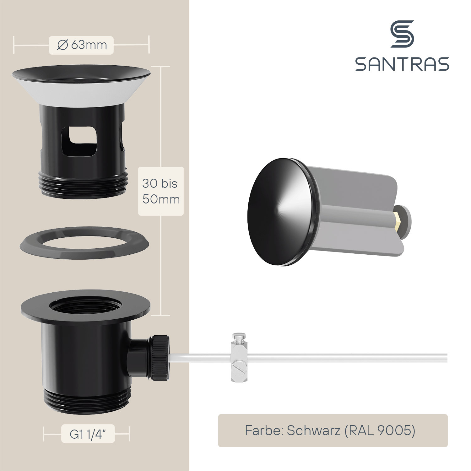 SANTRAS® Exzenter-Ablaufgarnitur in Schwarz