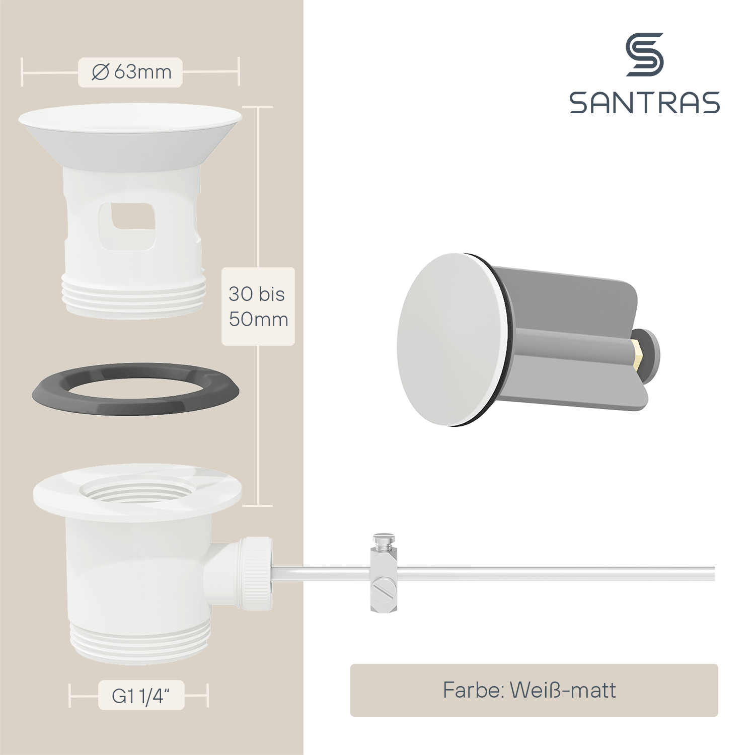 SANTRAS® Exzenter-Ablaufgarnitur in Weiß-Matt