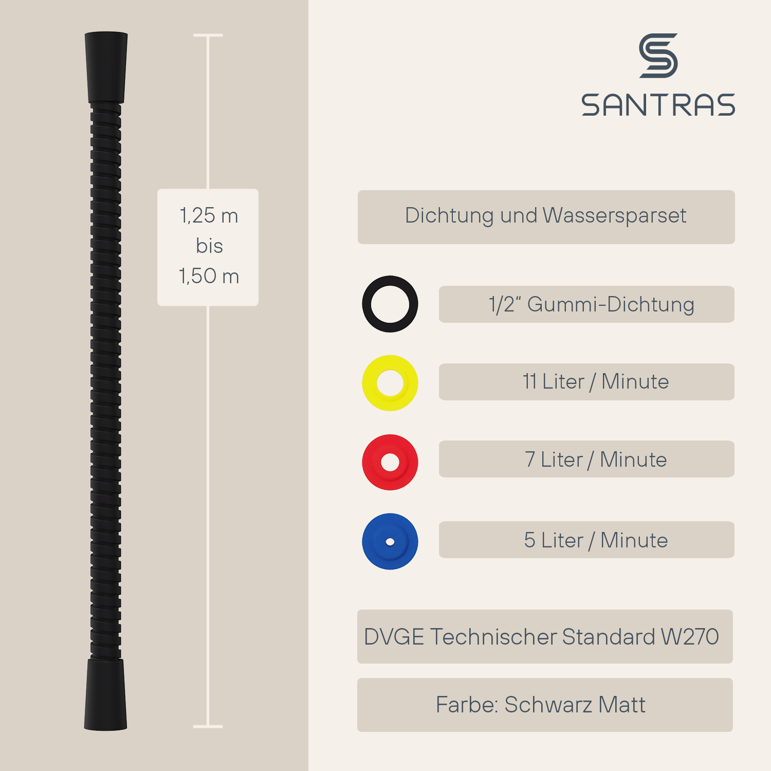 SANTRAS® Metallschlauch in Schwarz-Matt