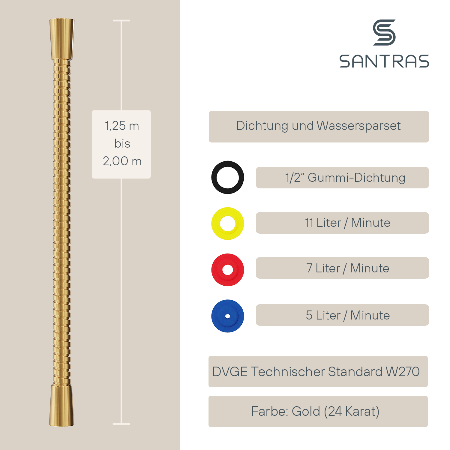 SANTRAS® Metallschlauch in Gold (24 Karat)