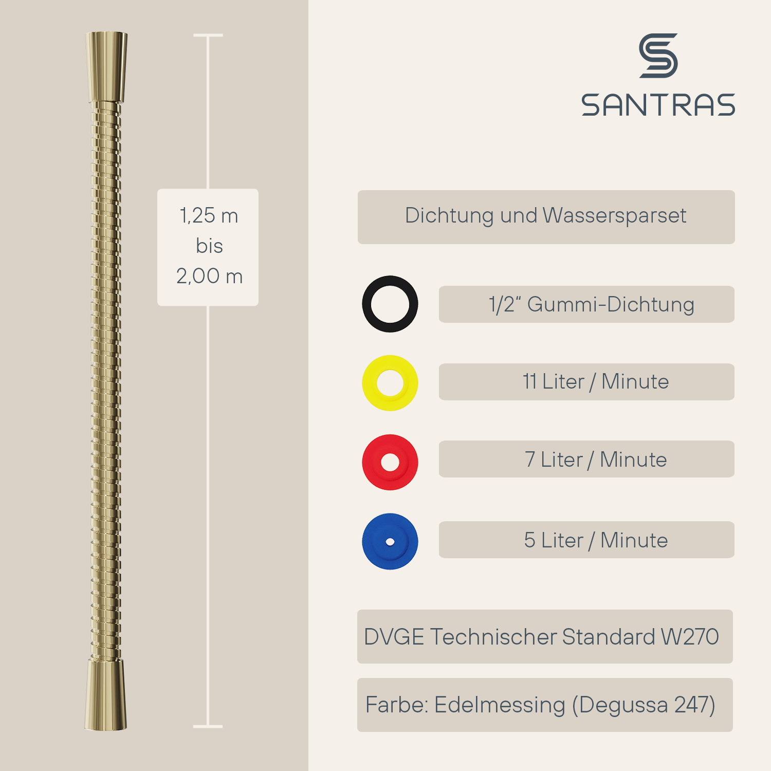 SANTRAS® Metallschlauch in Edelmessing