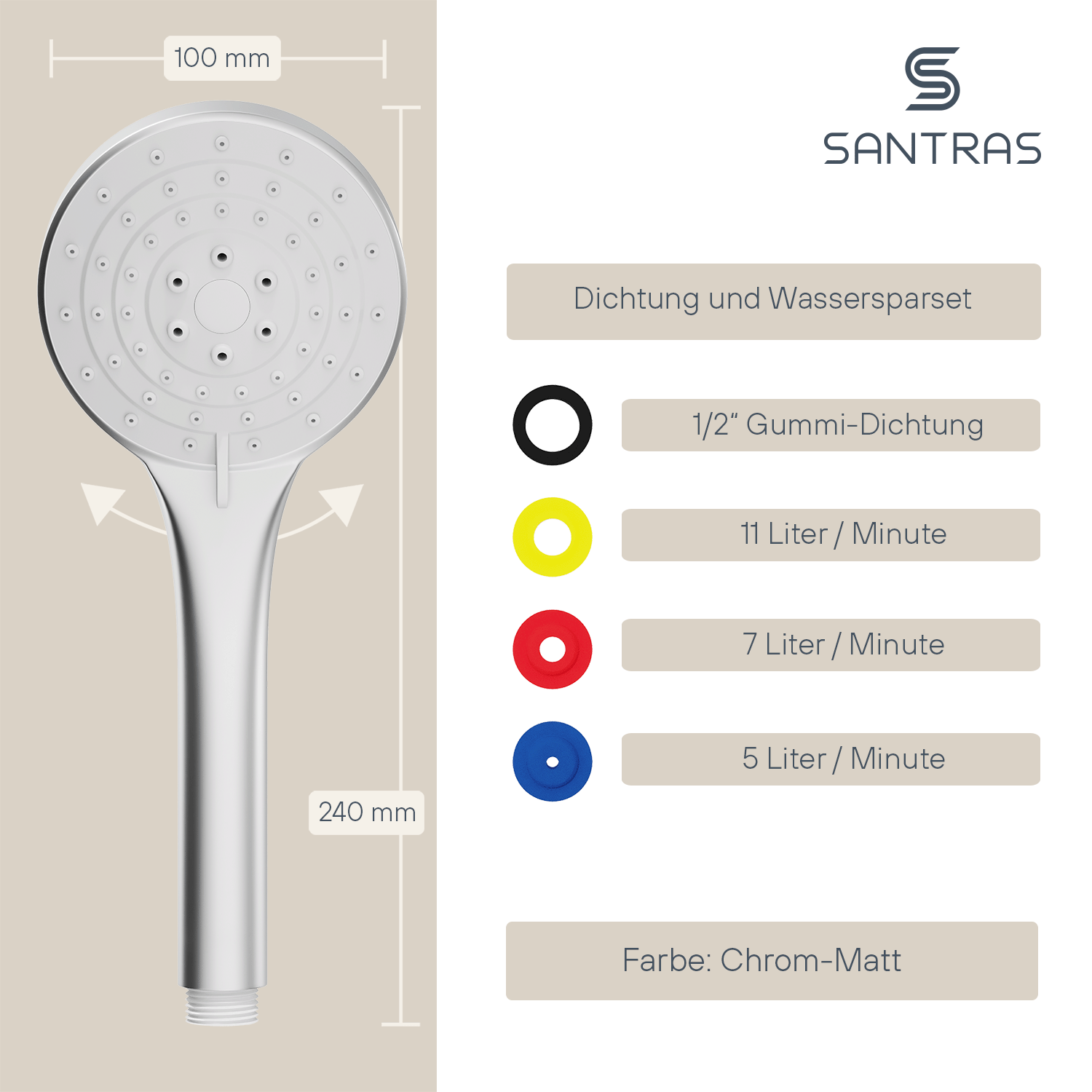 SANTRAS® Handbrause Sina in Chrom-Matt