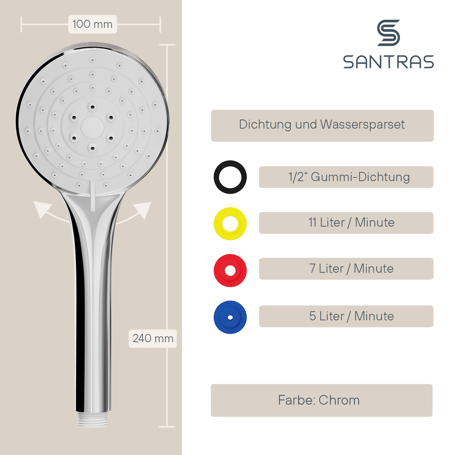 SANTRAS® Handbrause Sina in Chrom