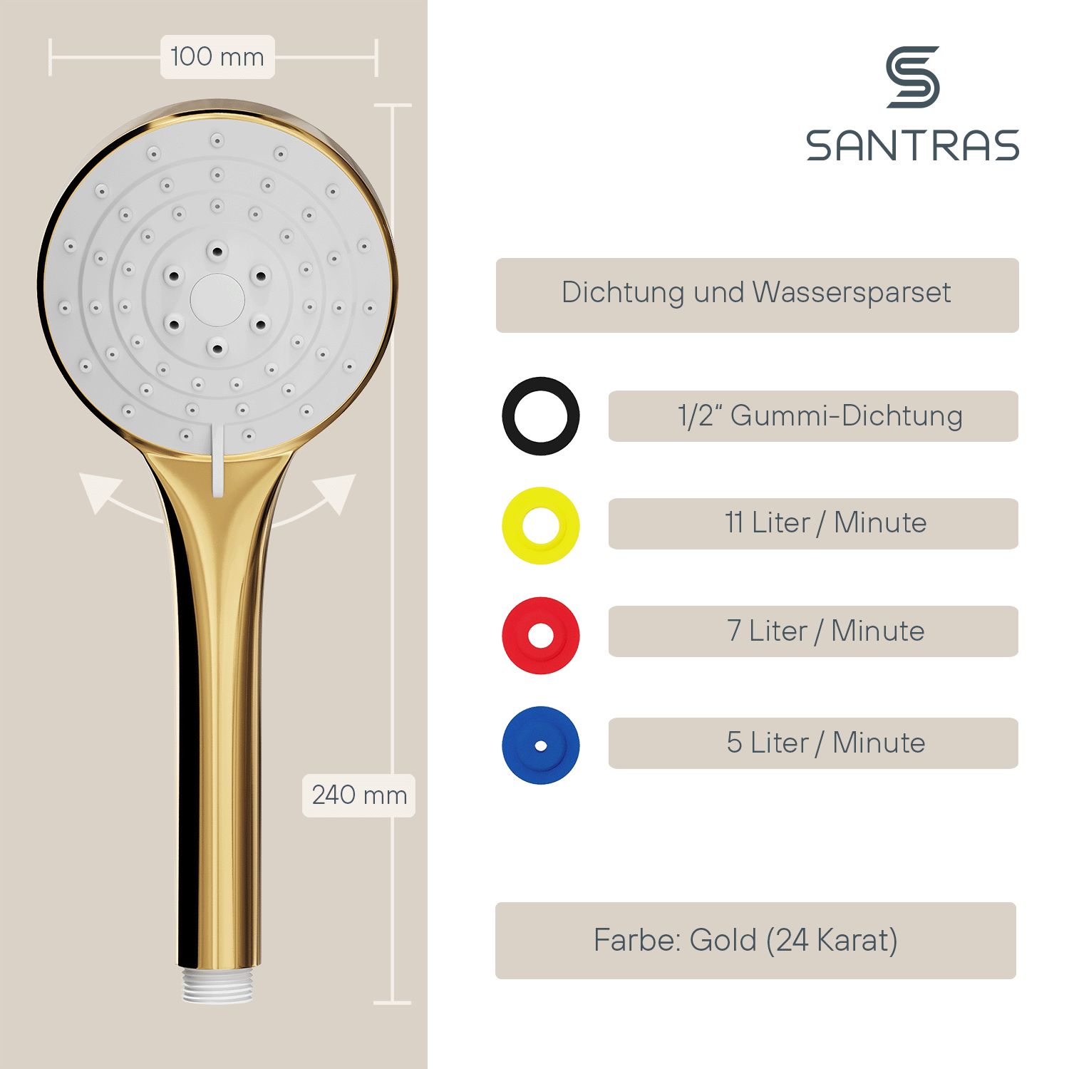 SANTRAS® Handbrause Sina in Gold