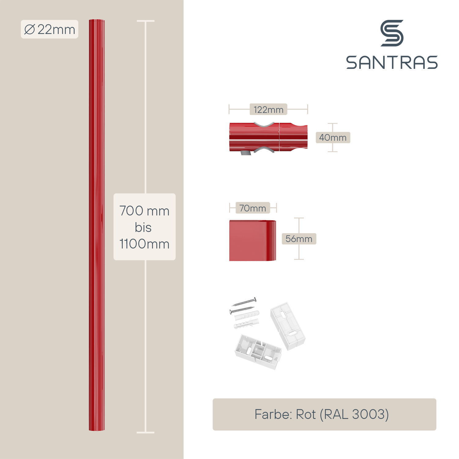 SANTRAS® Wandstange in Rot