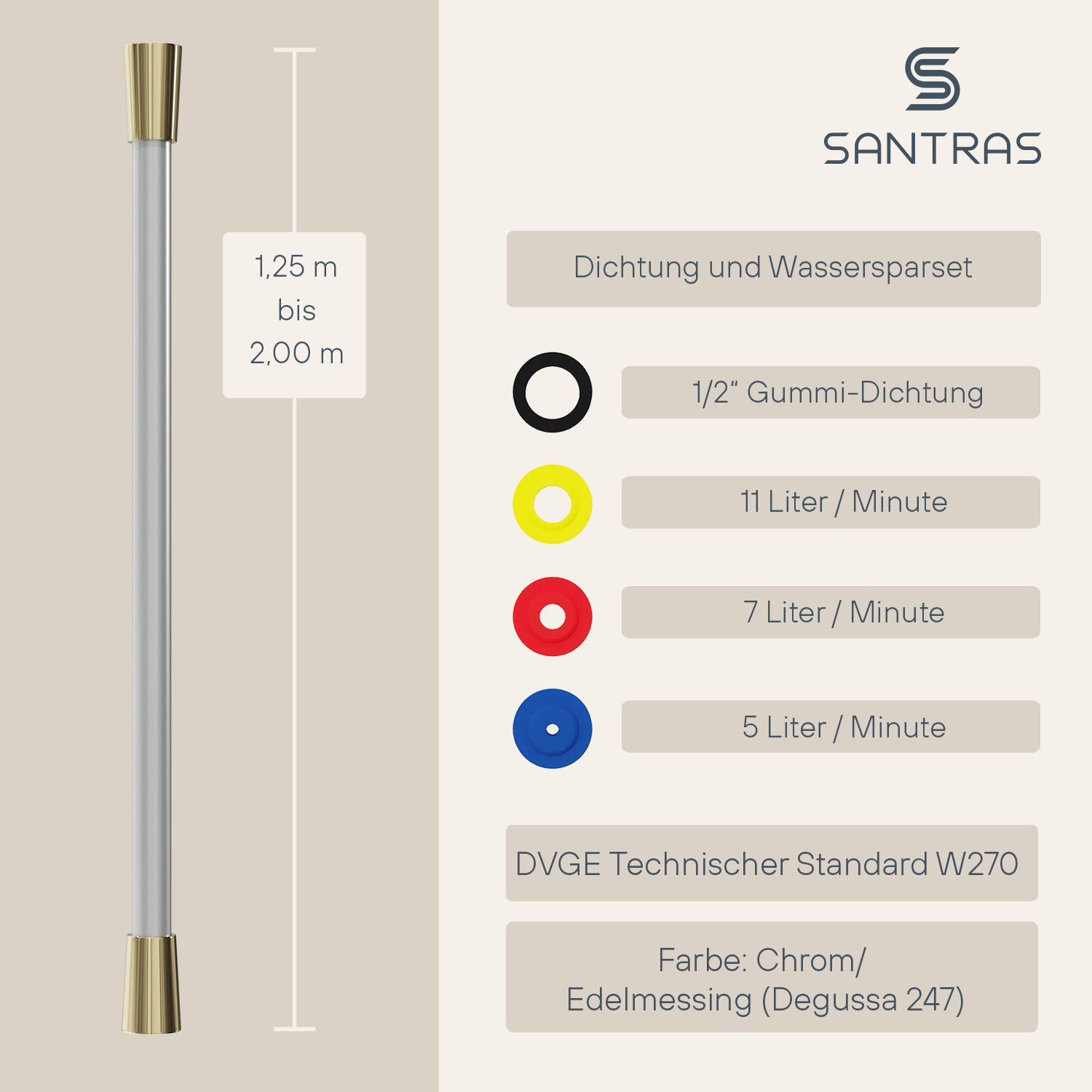 SANTRAS® Kunststoffschlauch in Chrom / Edelmessing