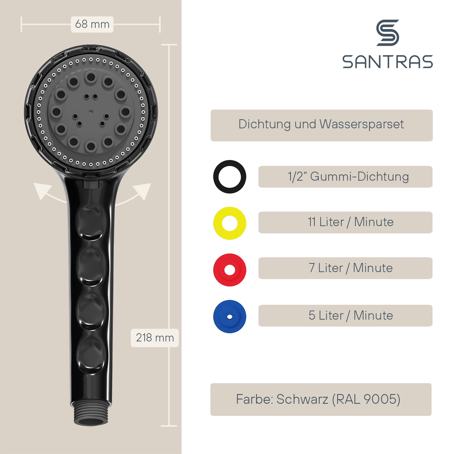 SANTRAS® Handbrause Multiperla in Schwarz
