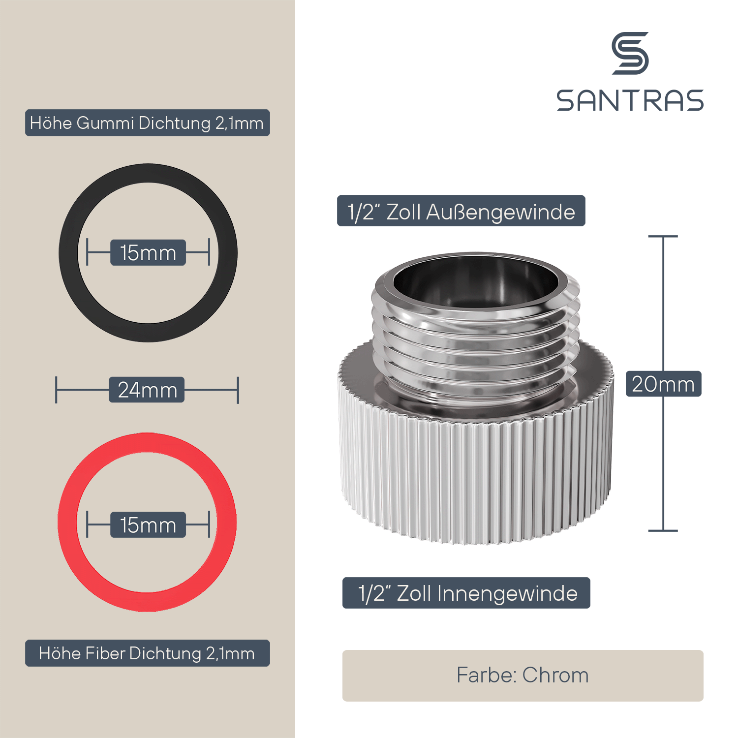 SANTRAS® Reduzierstück 3/4" auf 1/2"