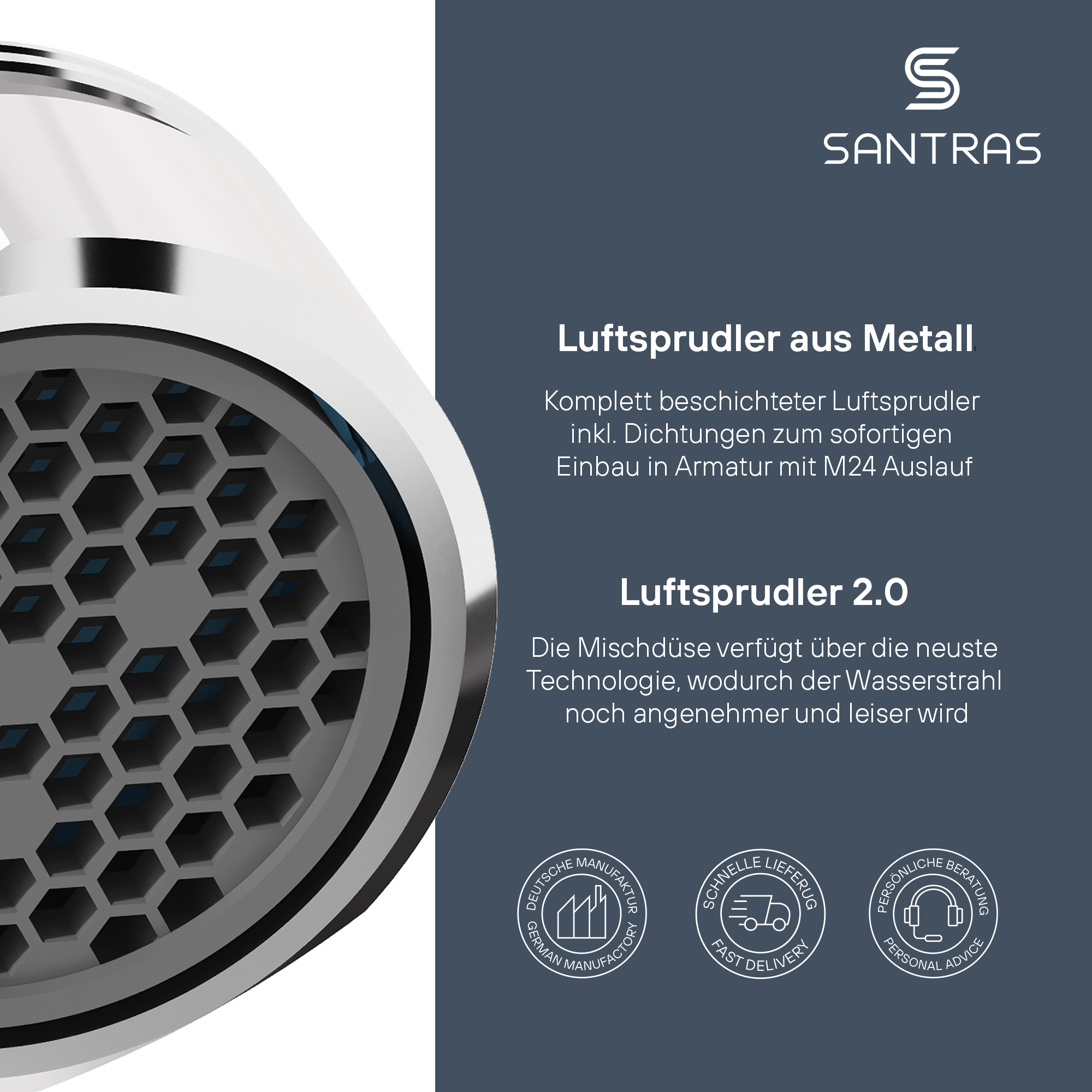 SANTRAS® M24 Strahlregler Luftsprudler jeder Wasserhahn in Chrom 1Stk 5Stk 10Stk