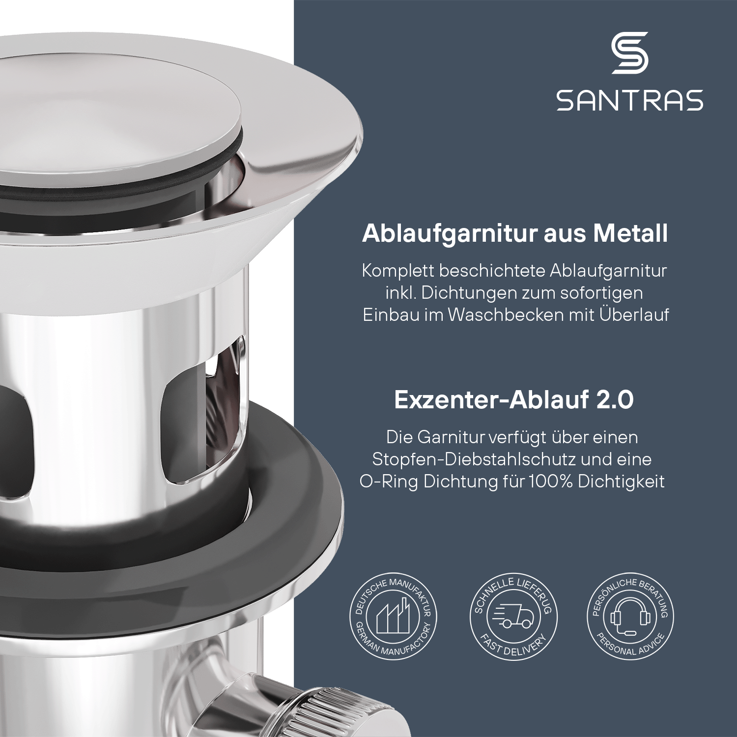SANTRAS® Exzenter-Ablaufgarnitur in Chrom