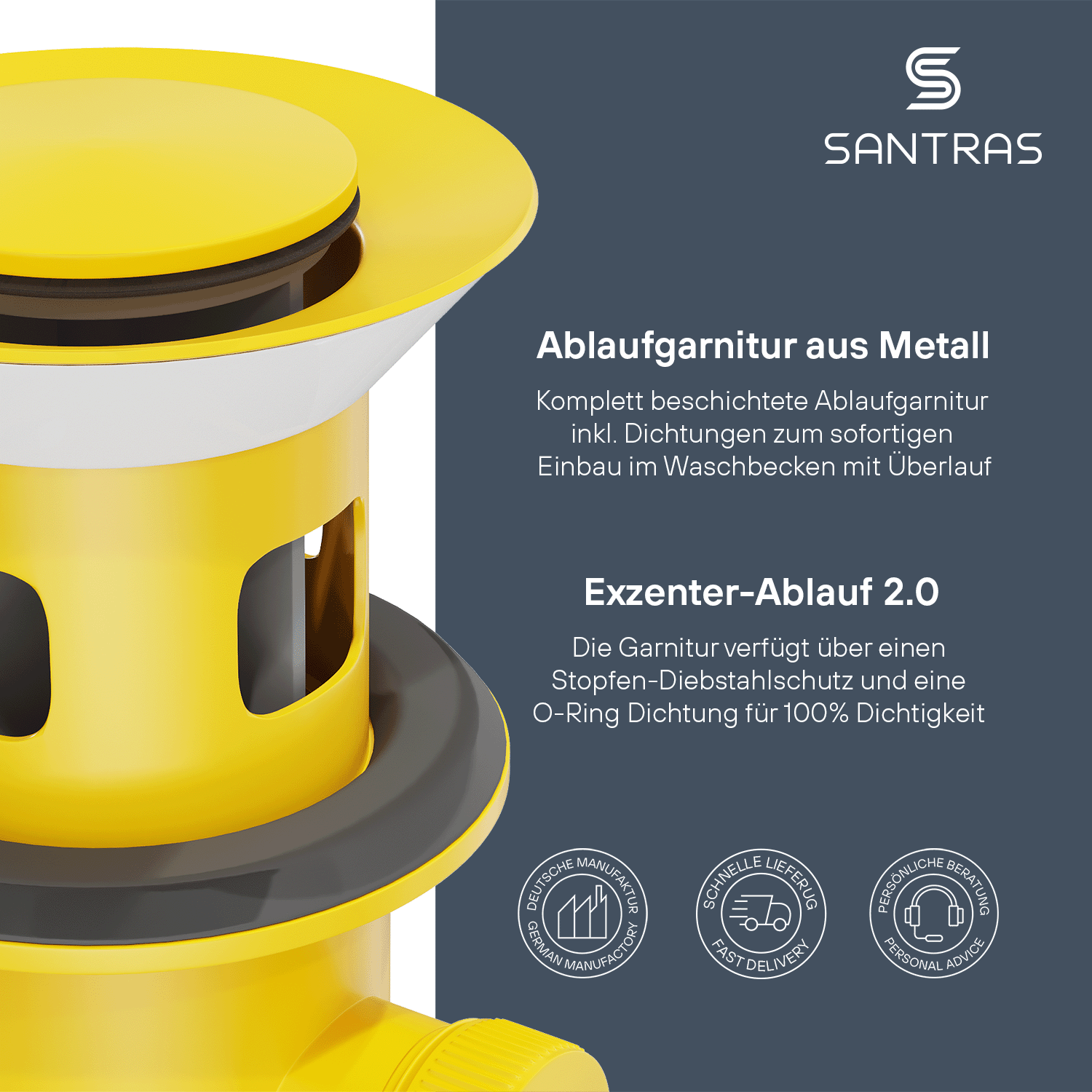 SANTRAS® Exzenter-Ablaufgarnitur in Gelb