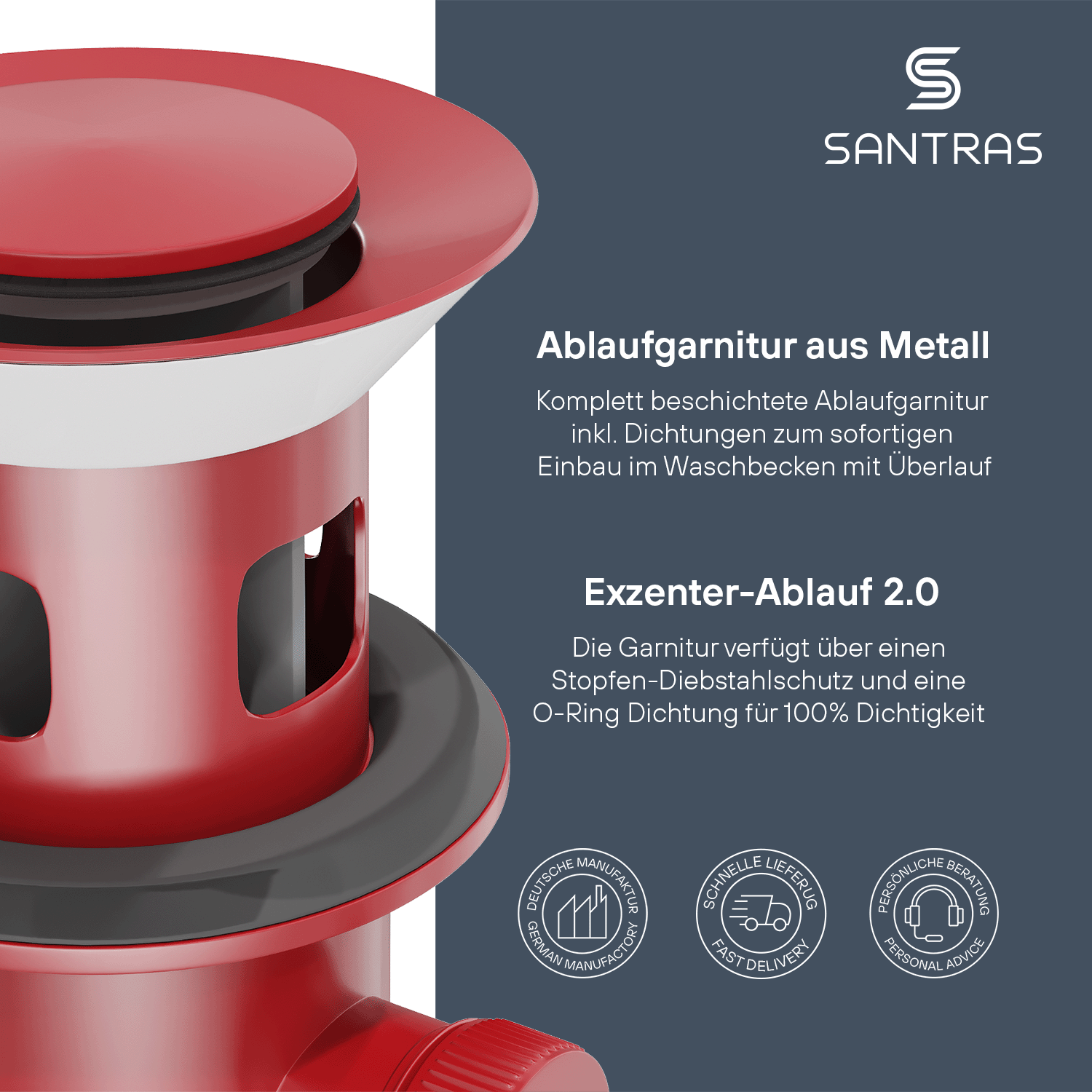SANTRAS® Exzenter-Ablaufgarnitur in Rot