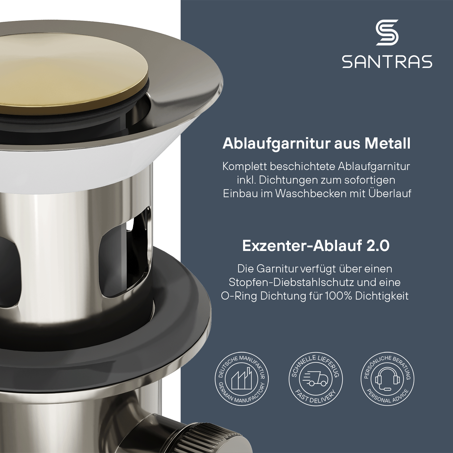 SANTRAS® Exzenter-Ablaufgarnitur in Aranja / Edelmessing