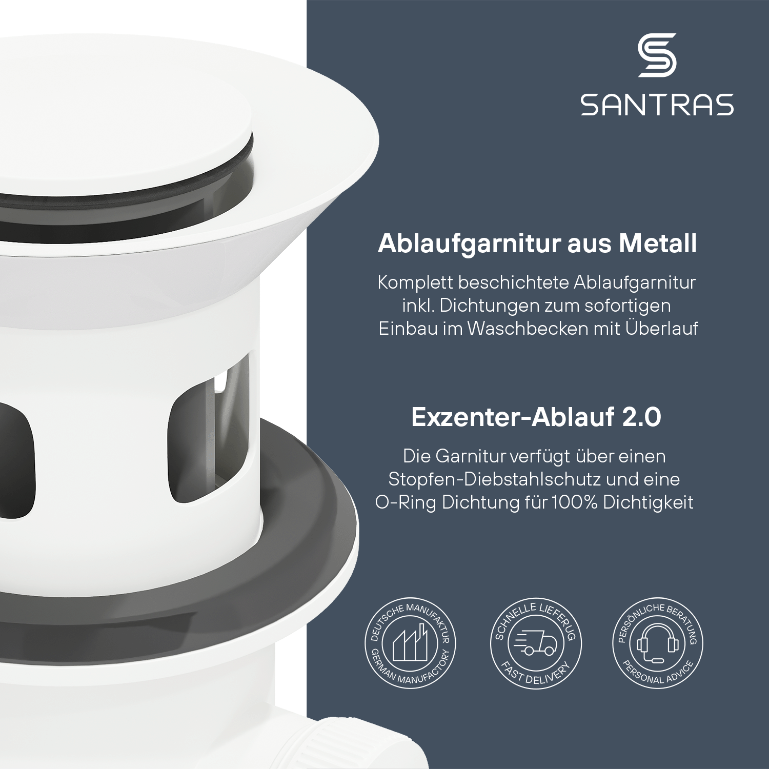 SANTRAS® Exzenter-Ablaufgarnitur in Weiß-Matt