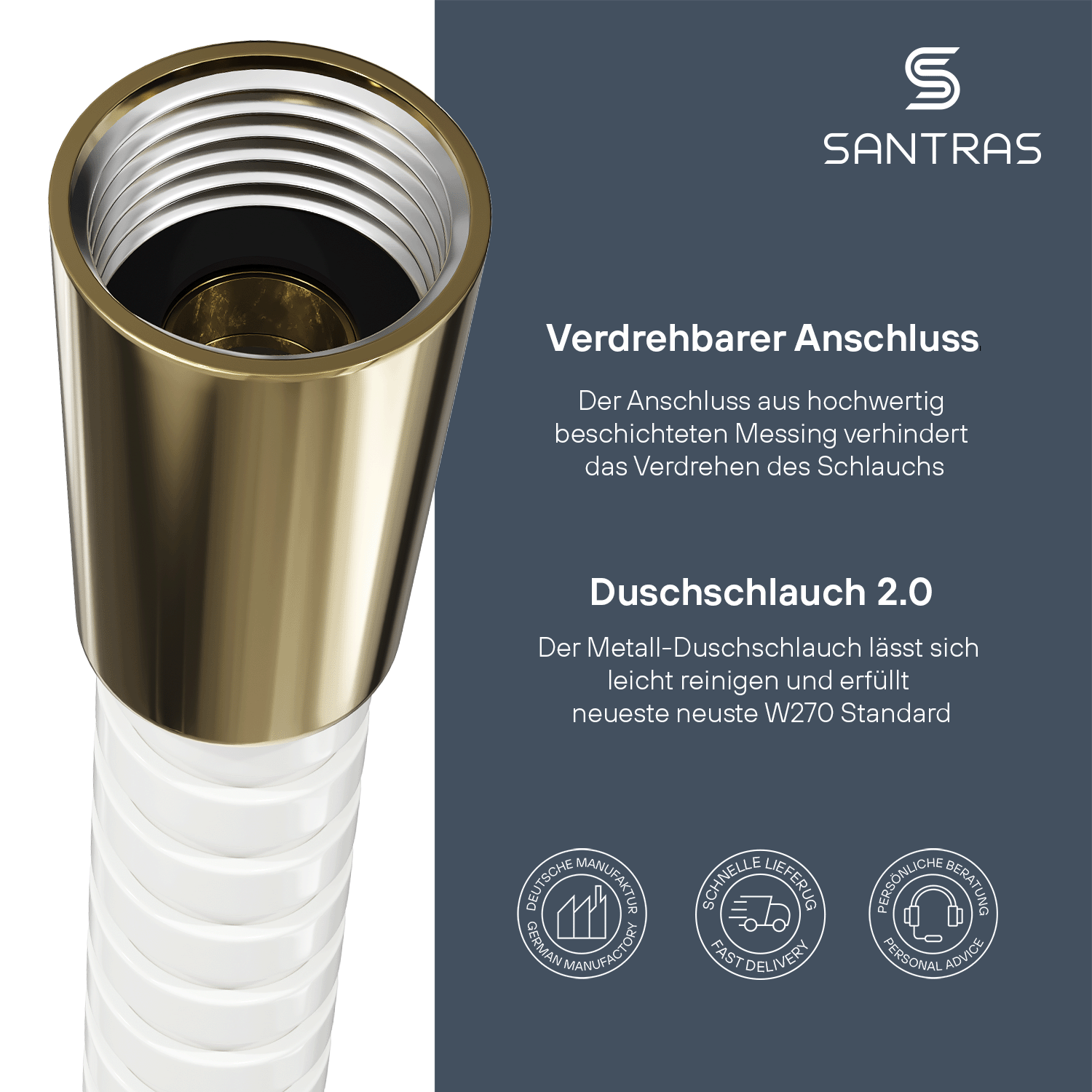 SANTRAS® Metallschlauch in Weiß / Edelmessing