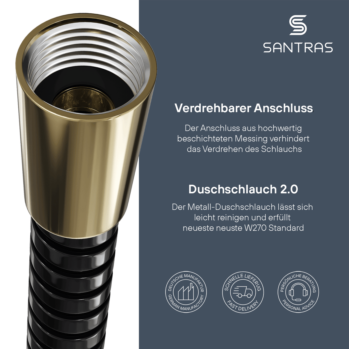 SANTRAS® Metallschlauch in Schwarz / Edelmessing