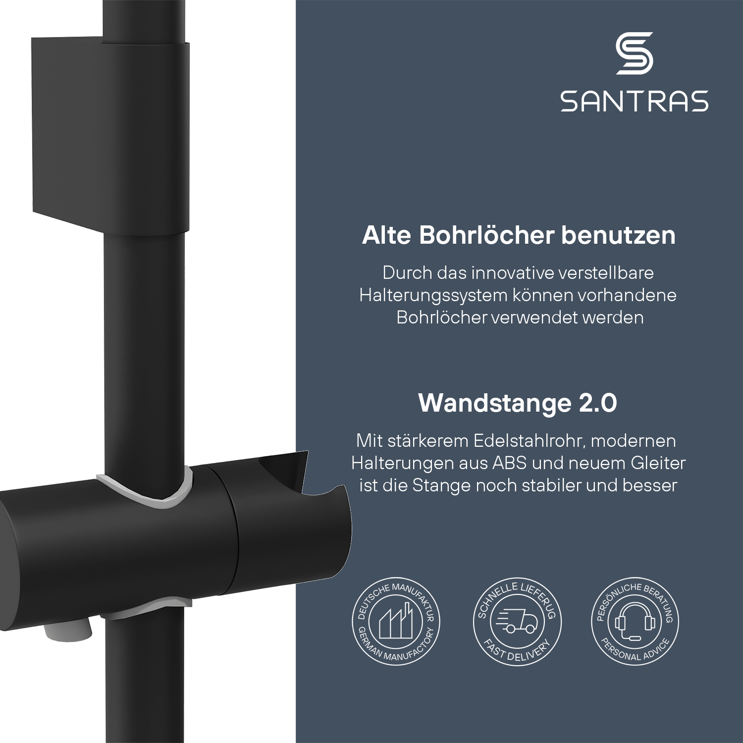 SANTRAS® Wandstange in Schwarz-Matt