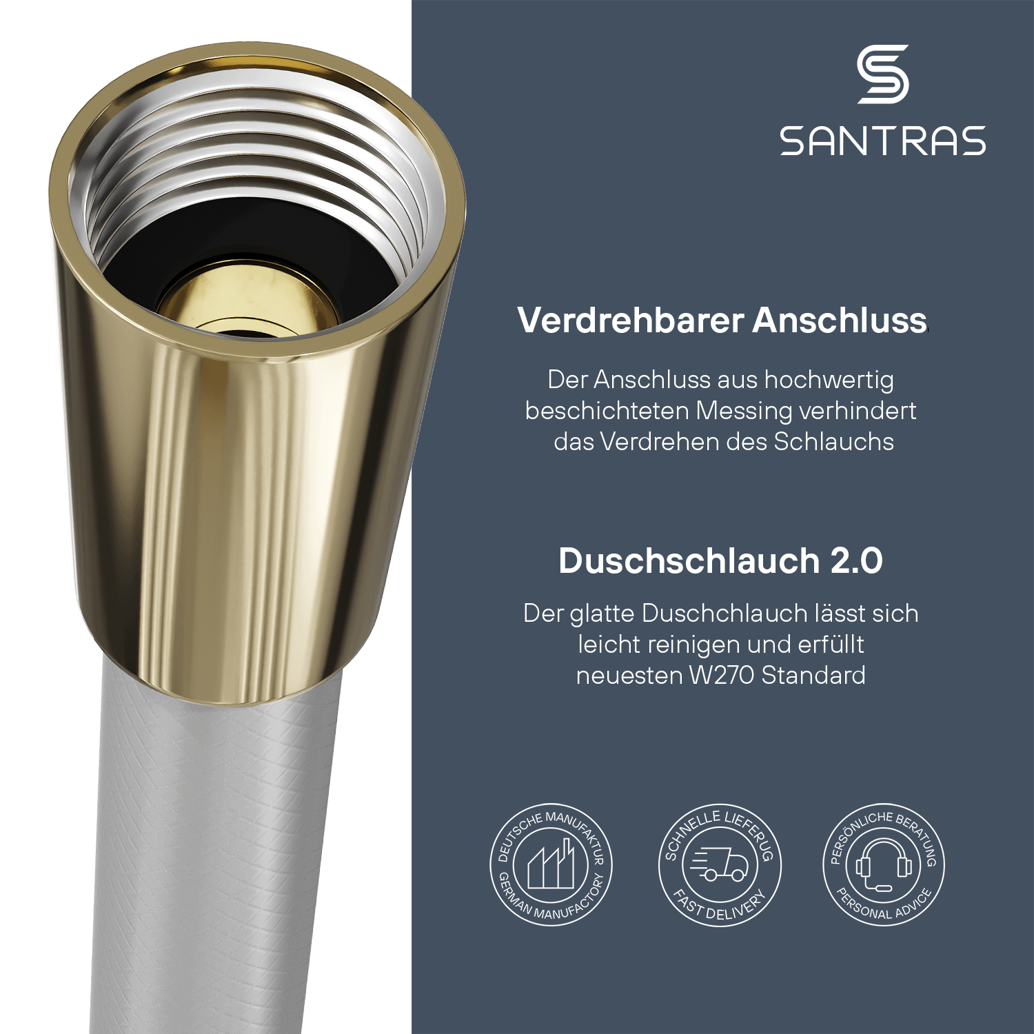 SANTRAS® Kunststoffschlauch in Chrom / Edelmessing