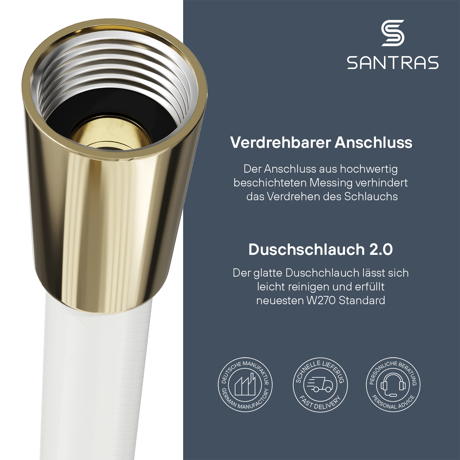 SANTRAS® Kunststoffschlauch in Weiß / Edelmessing
