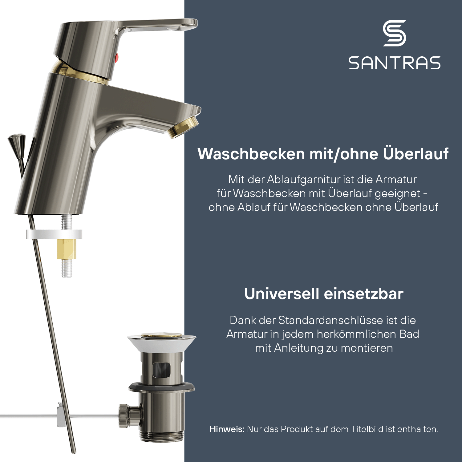SANTRAS® Waschtischarmatur inkl. Ablaufgarnitur in Aranja / Edelmessing