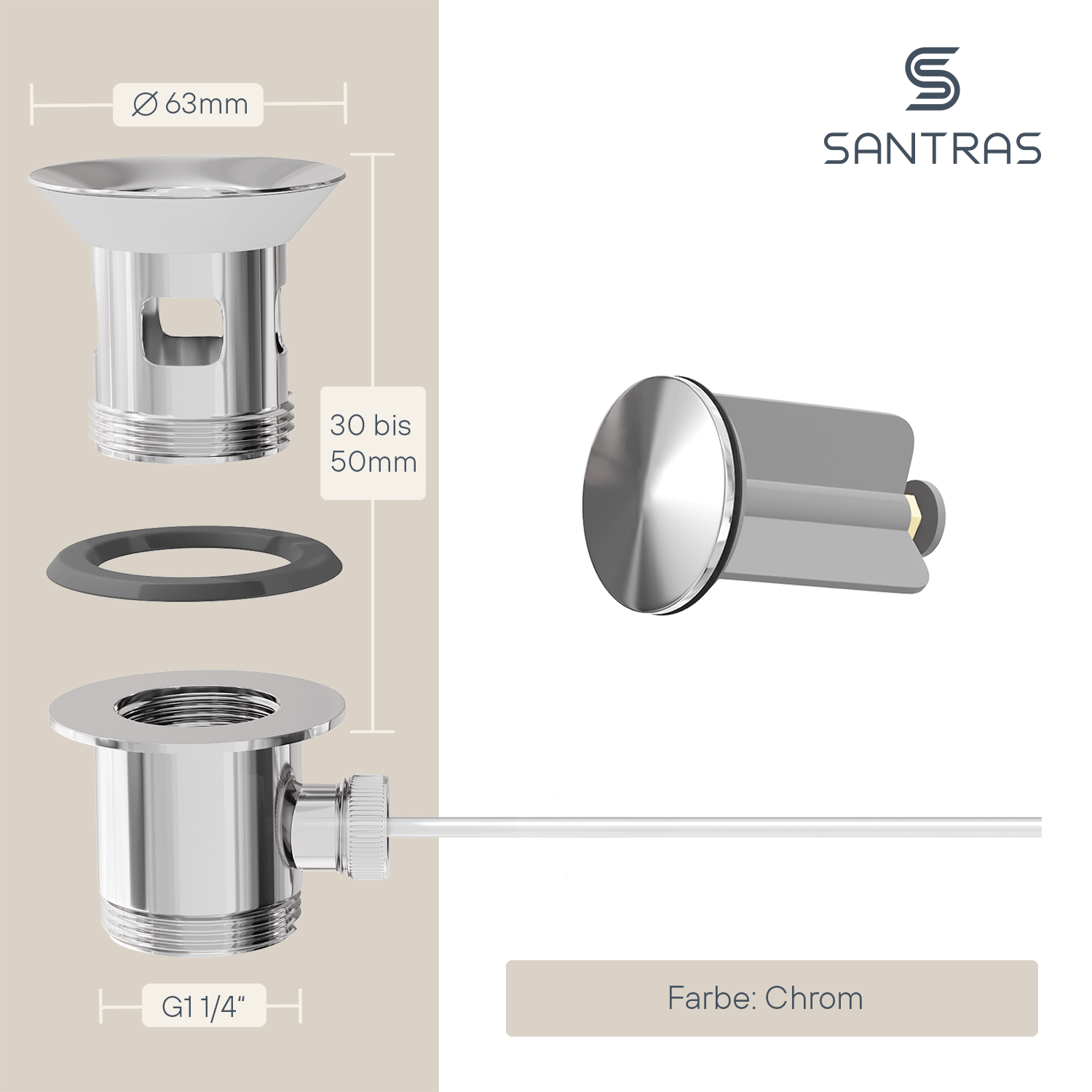 SANTRAS® Exzenter-Ablaufgarnitur in Chrom