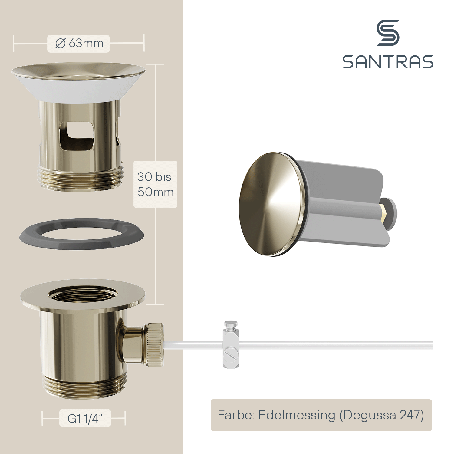 SANTRAS® Exzenter-Ablaufgarnitur in Edelmessing