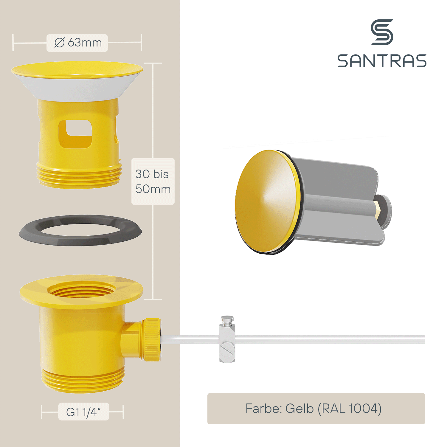 SANTRAS® Exzenter-Ablaufgarnitur in Gelb