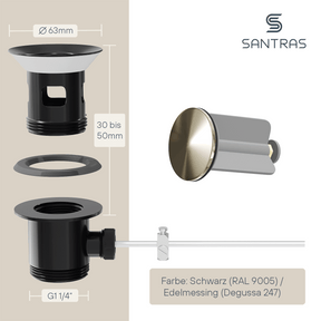 SANTRAS® Exzenter-Ablaufgarnitur in Schwarz / Edelmessing