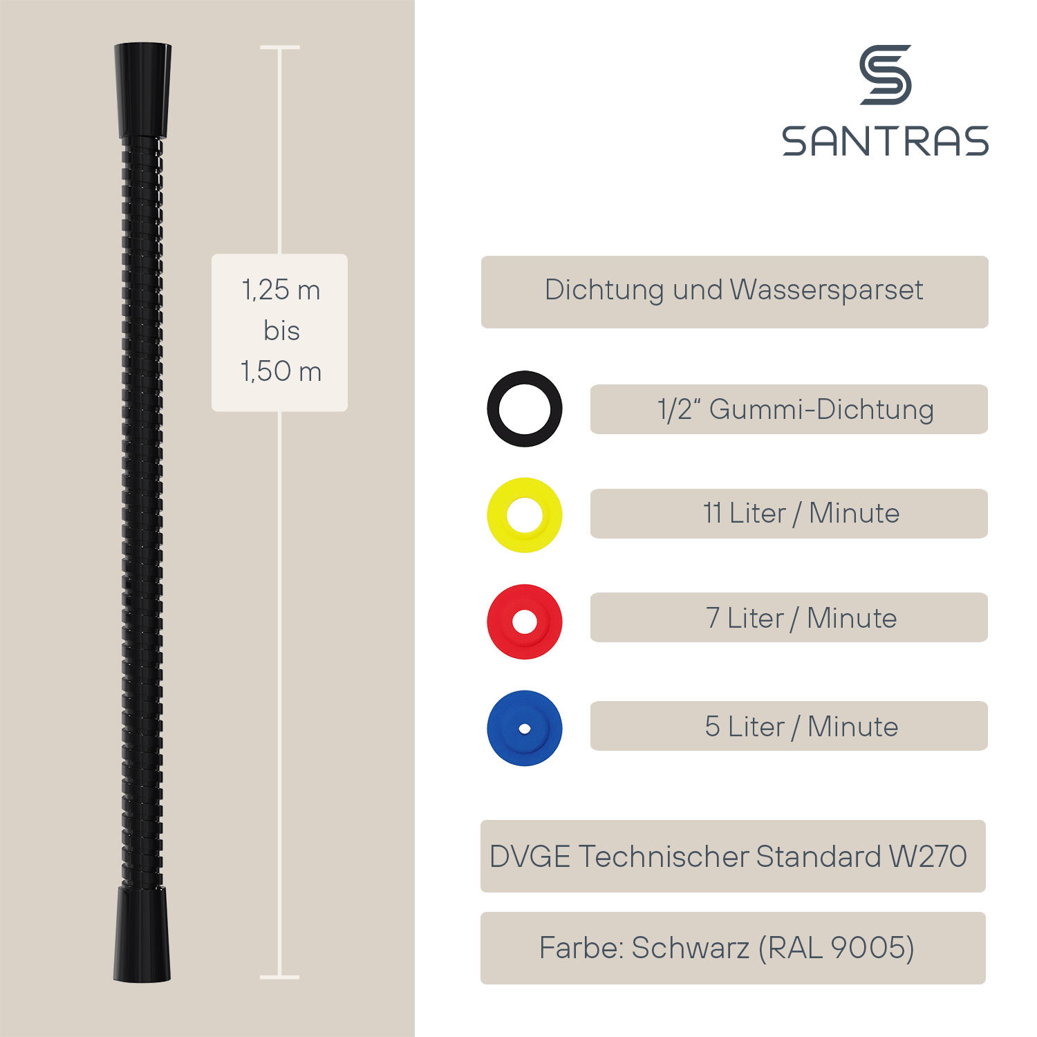 SANTRAS® Metallschlauch in Schwarz