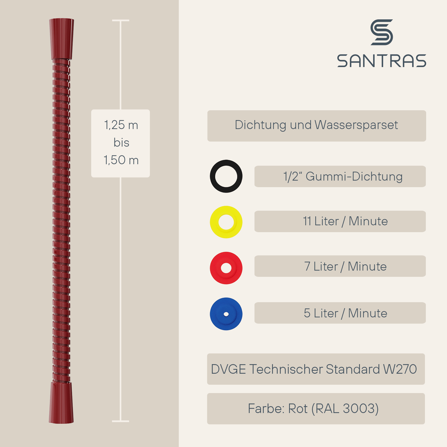 SANTRAS® Metallschlauch in Rot